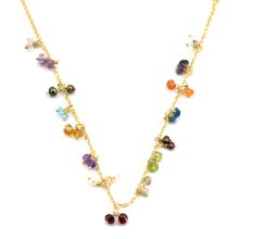 Natural Gemstone beaded necklace, Multi gemstone necklace, Brass with 22k gold plated necklace